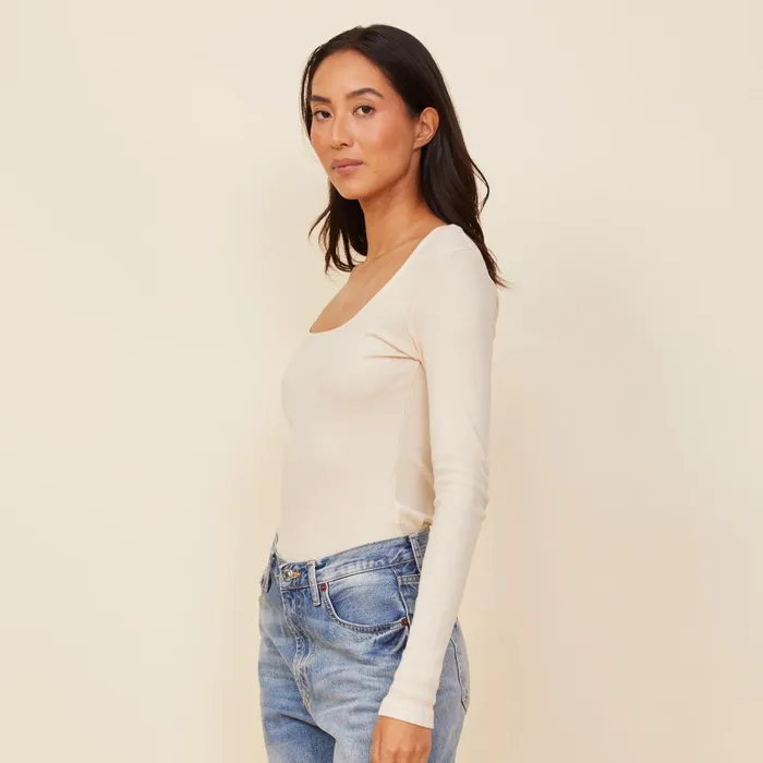 Women Long Sleeve MONROW 90039S Rib Long Sleeve Off White