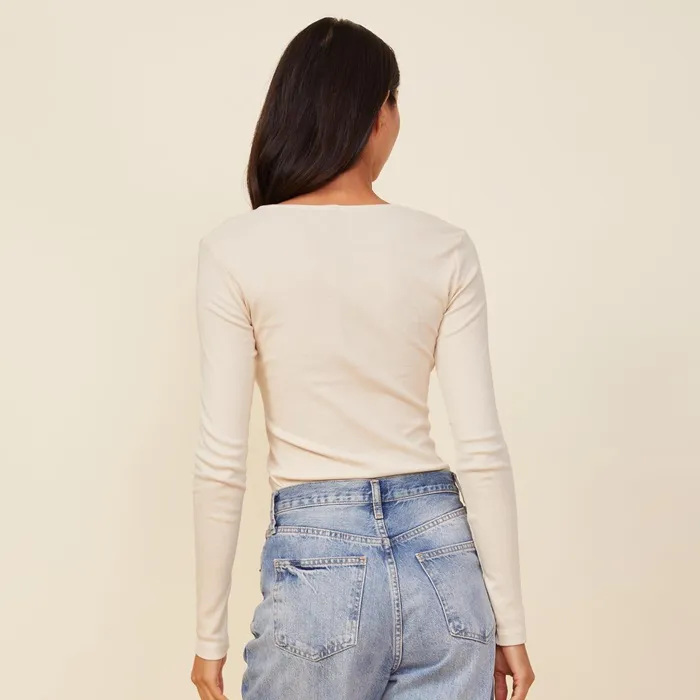 Women Long Sleeve MONROW 90039S Rib Long Sleeve Off White