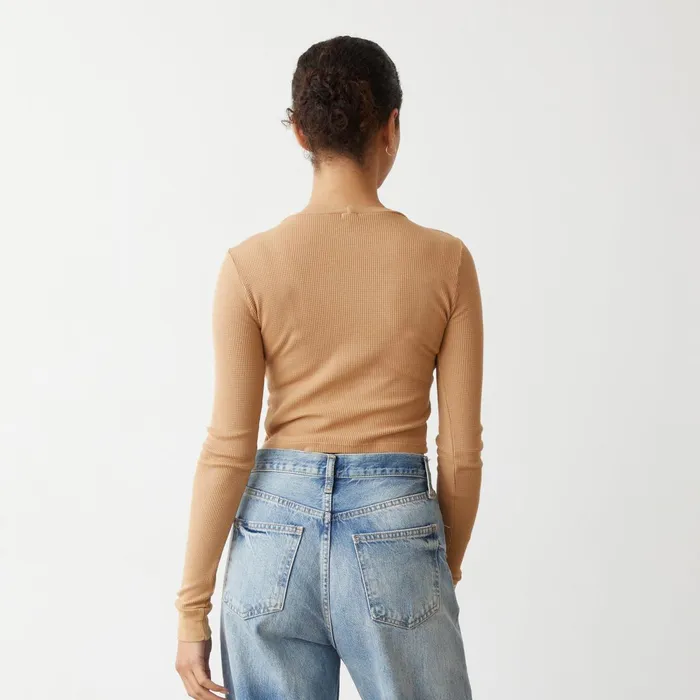 Women Long Sleeve MONROW Baby Thermal Cropped Long Sleeve Latte