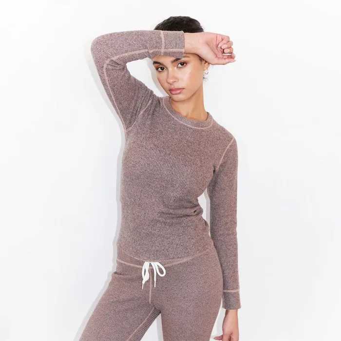 Women Long Sleeve MONROW Cozy Heather Thermal Long Sleeve Pecan
