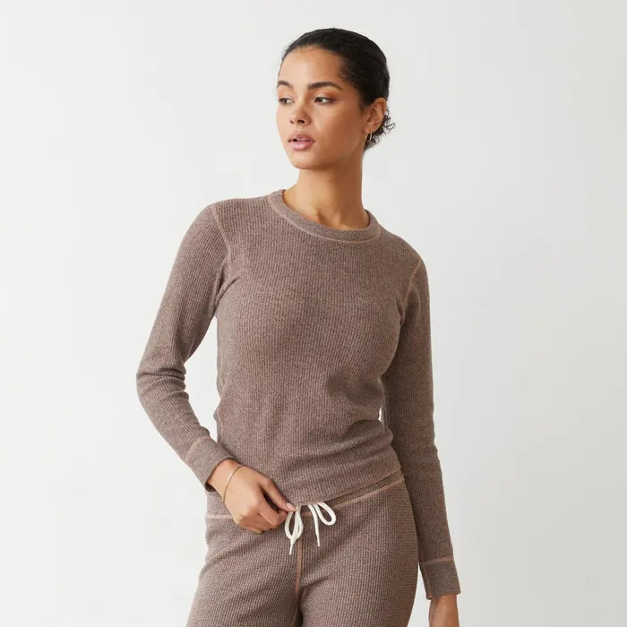 Women Long Sleeve MONROW Cozy Heather Thermal Long Sleeve Pecan