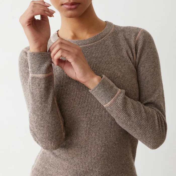 Women Long Sleeve MONROW Cozy Heather Thermal Long Sleeve Pecan