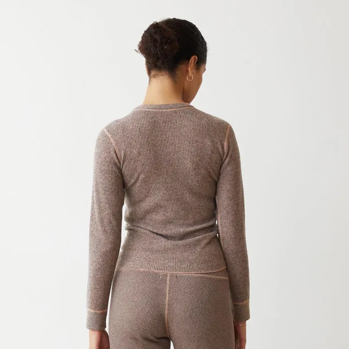 Women Long Sleeve MONROW Cozy Heather Thermal Long Sleeve Pecan