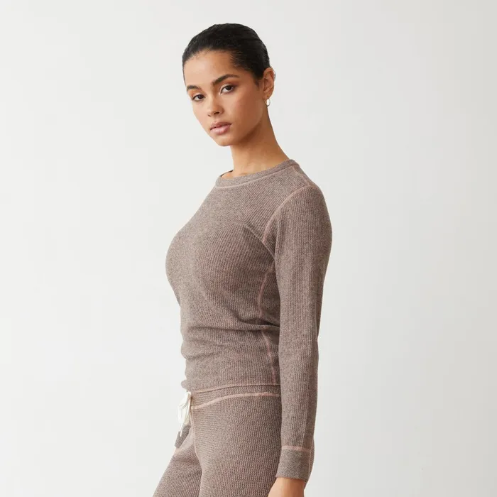 Women Long Sleeve MONROW Cozy Heather Thermal Long Sleeve Pecan