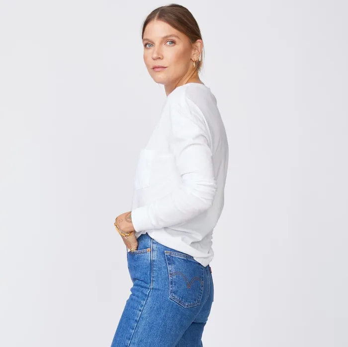 Women Long Sleeve MONROW Long Sleeve ExBoyfriend Pocket Crew White