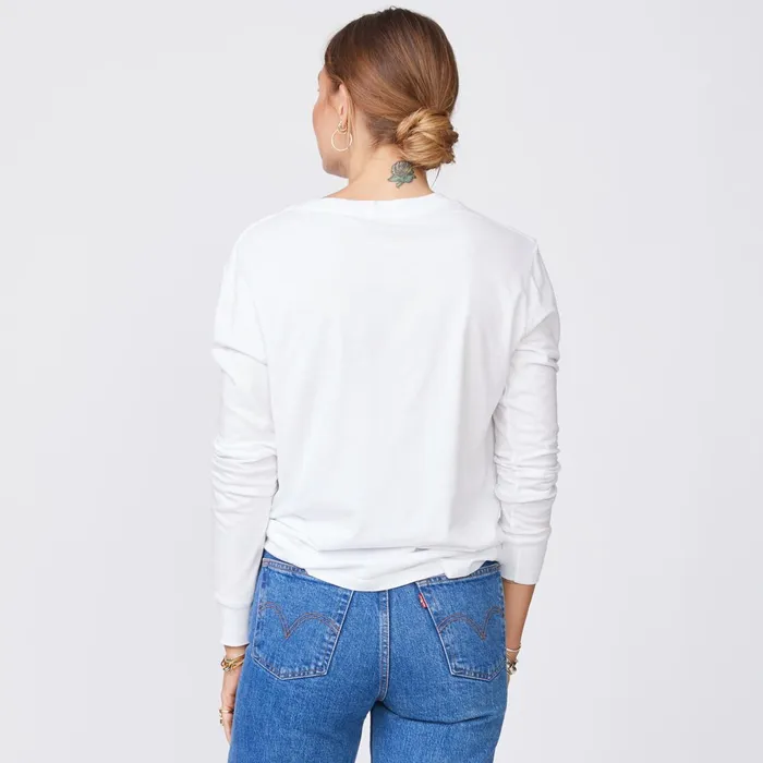 Women Long Sleeve MONROW Long Sleeve ExBoyfriend Pocket Crew White