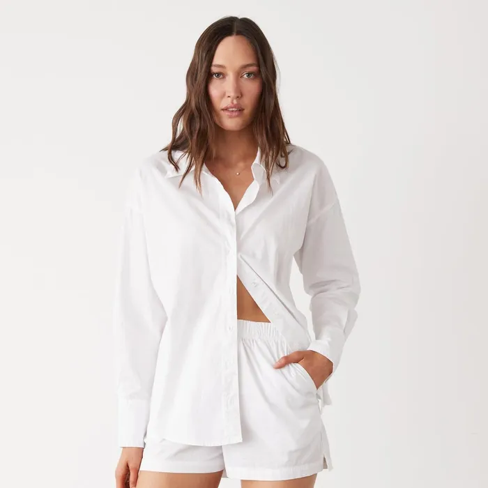 Women Long Sleeve MONROW Poplin Shirt White
