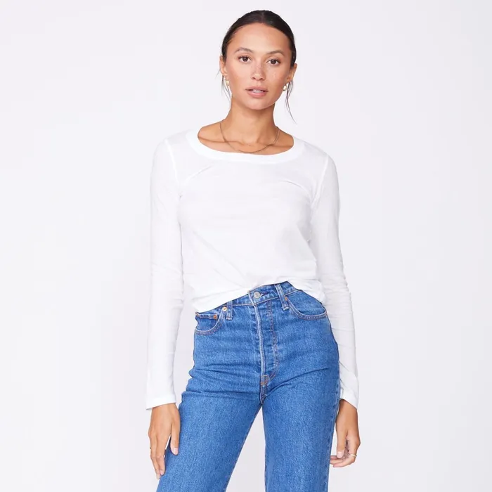 Women Long Sleeve MONROW Super Fine Jersey Fitted Long Sleeve Crew White
