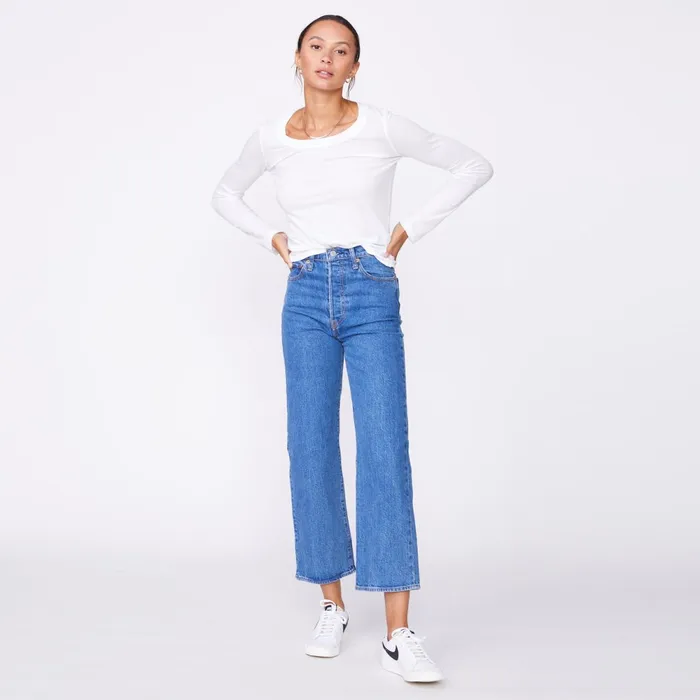 Women Long Sleeve MONROW Super Fine Jersey Fitted Long Sleeve Crew White