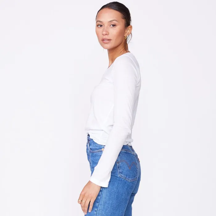 Women Long Sleeve MONROW Super Fine Jersey Fitted Long Sleeve Crew White