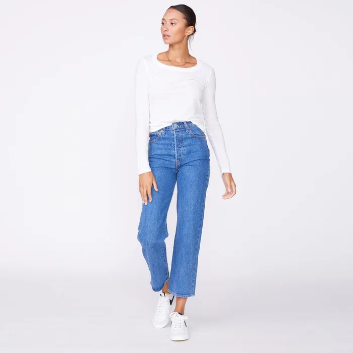 Women Long Sleeve MONROW Super Fine Jersey Fitted Long Sleeve Crew White