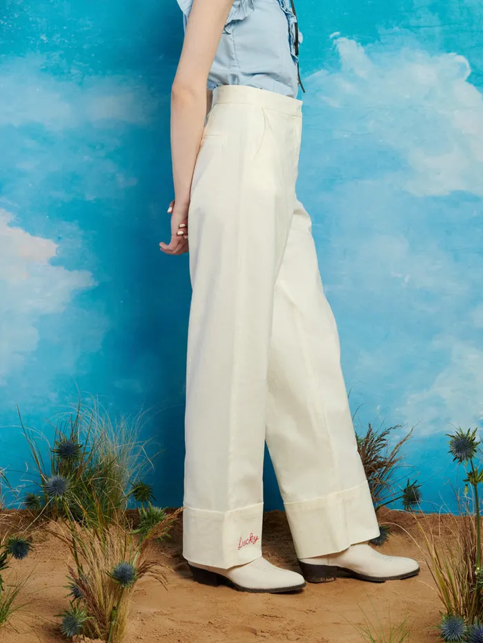 Women Lucky Embroidered Trousers Pearled Ivory Sister Jane Bottoms