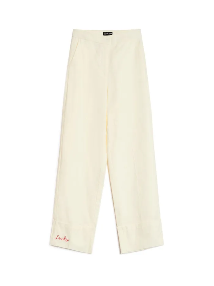 Women Lucky Embroidered Trousers Pearled Ivory Sister Jane Bottoms