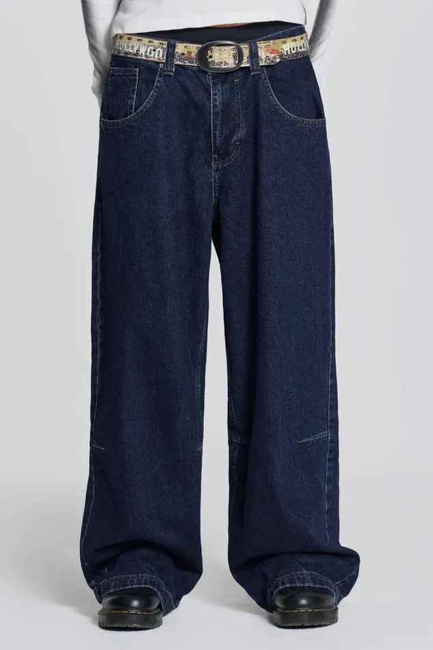 WomenMen Jaded London Colossus Jeans Indigo Low Rise Colossus Baggy Jeans