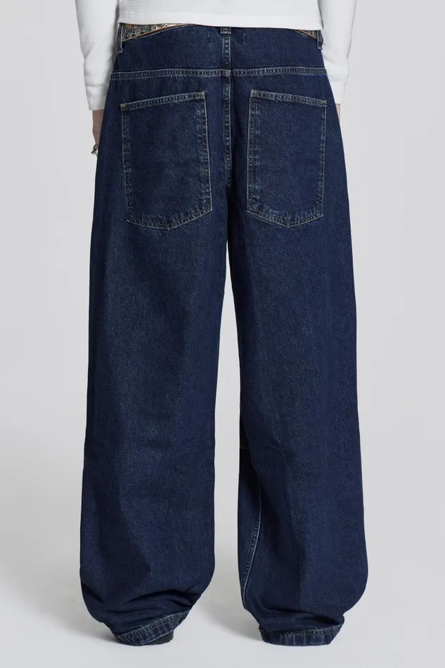 WomenMen Jaded London Colossus Jeans Indigo Low Rise Colossus Baggy Jeans