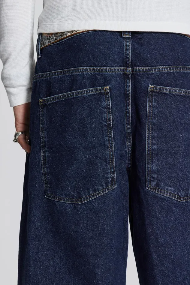 WomenMen Jaded London Colossus Jeans Indigo Low Rise Colossus Baggy Jeans