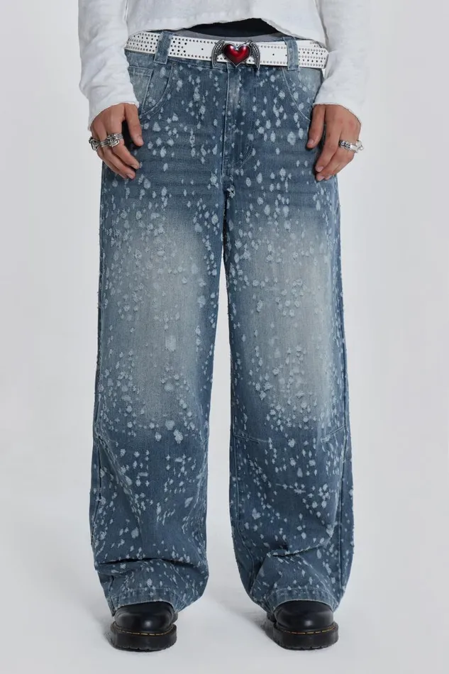 WomenMen Jaded London Colossus Jeans Mid Blue Shredded Colossus Jeans