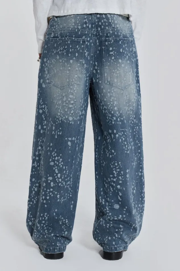 WomenMen Jaded London Colossus Jeans Mid Blue Shredded Colossus Jeans