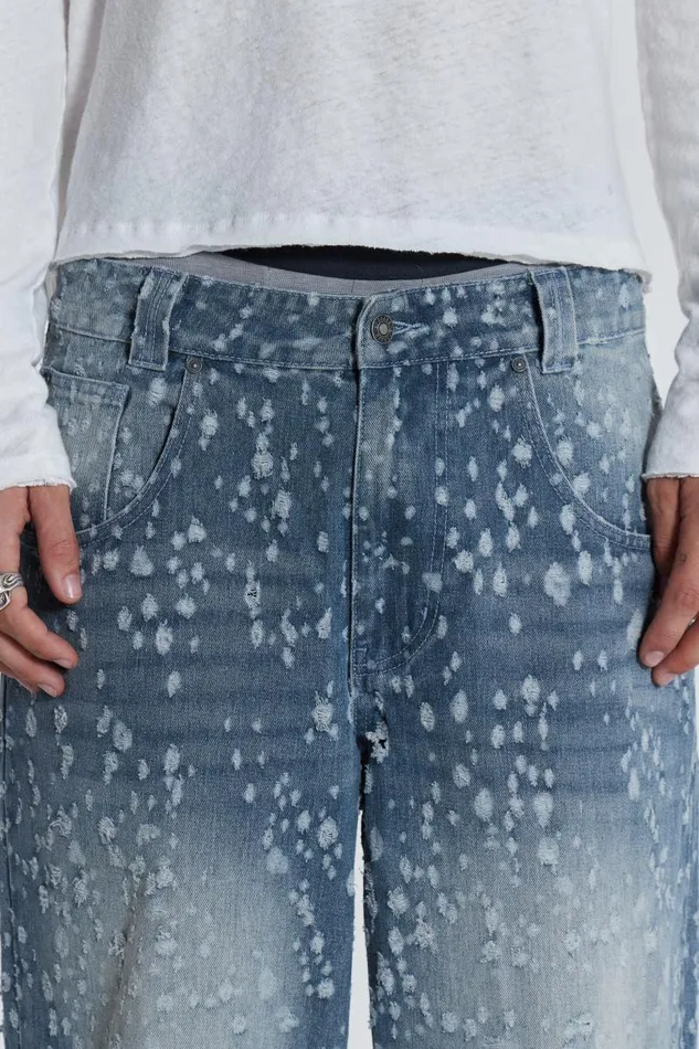 WomenMen Jaded London Colossus Jeans Mid Blue Shredded Colossus Jeans