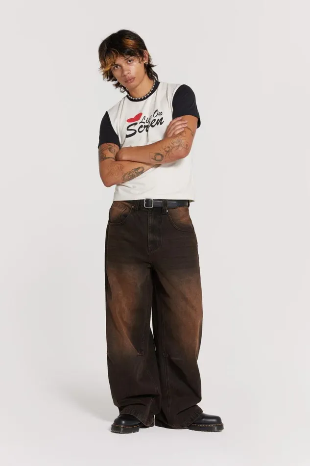WomenMen Jaded London Colossus Jeans Vintage Brown Colossus Fit Jeans