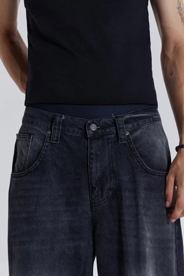 WomenMen Jaded London Colossus Jeans Washed Black Busted Colossus Baggy Jeans