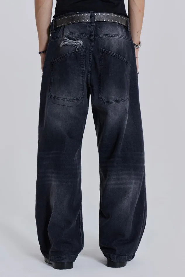 WomenMen Jaded London Colossus Jeans Washed Black Busted Colossus Baggy Jeans