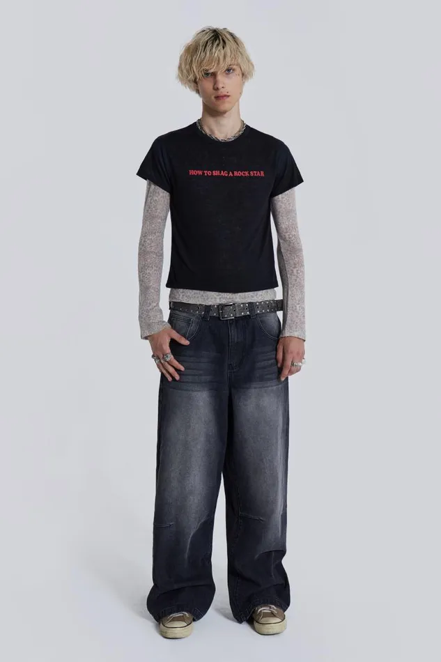 WomenMen Jaded London Colossus Jeans Washed Black Colossus Jeans