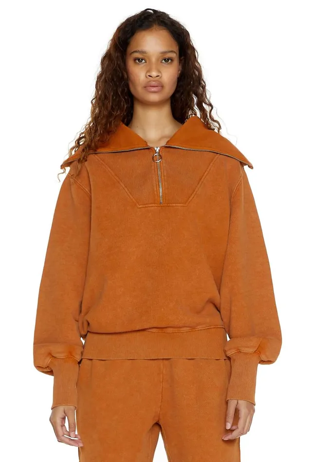 WomenMen Jaded London Hoodies and Sweatshirts NTRLS Rust Orange Quarter Zip Sweatshirt