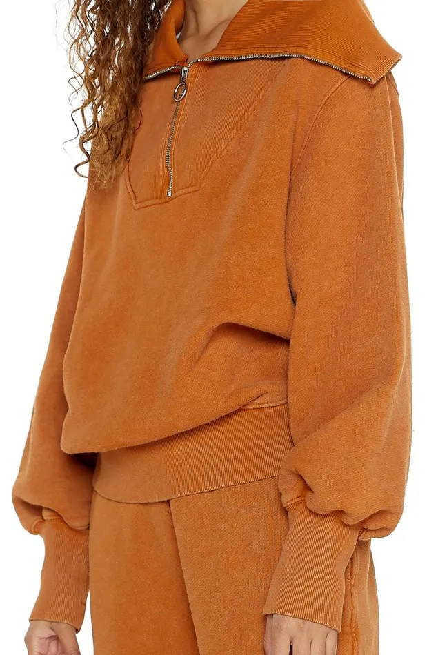 WomenMen Jaded London Hoodies and Sweatshirts NTRLS Rust Orange Quarter Zip Sweatshirt