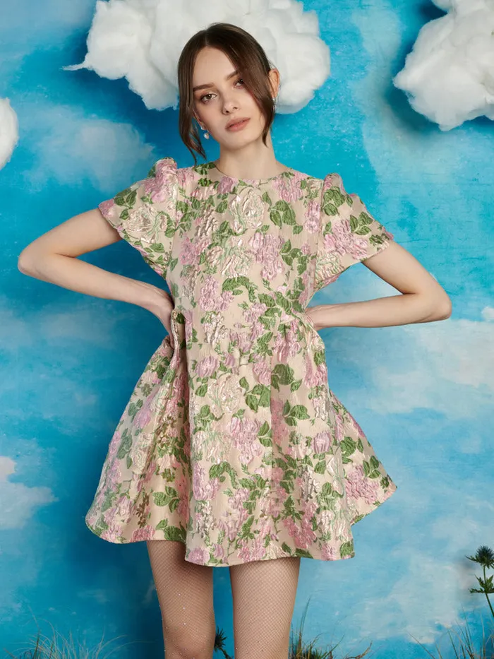 Women Mountain Song Jacquard Mini Dress Nude Green Pink Sister Jane Dresses