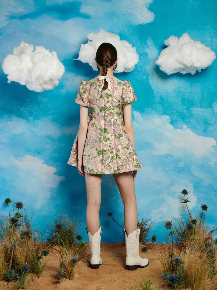 Women Mountain Song Jacquard Mini Dress Nude Green Pink Sister Jane Dresses