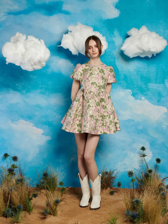 Women Mountain Song Jacquard Mini Dress Nude Green Pink Sister Jane Dresses