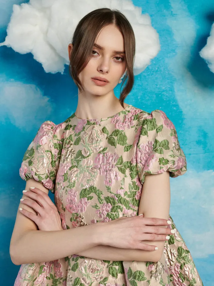 Women Mountain Song Jacquard Mini Dress Nude Green Pink Sister Jane Dresses
