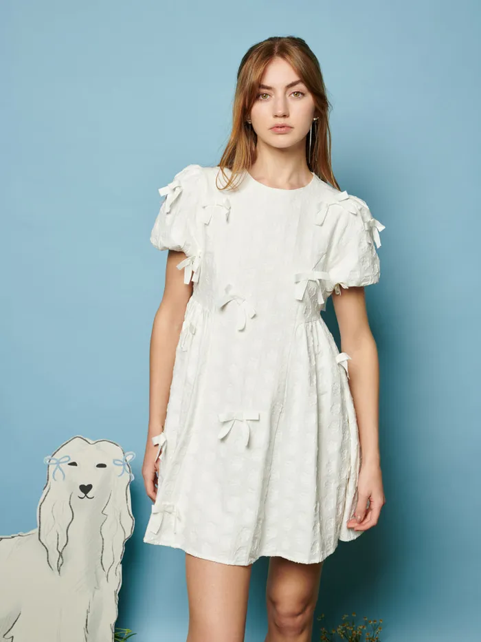 Women Nana Jacquard Bow Dress Pearled Ivory Sister Jane Dresses