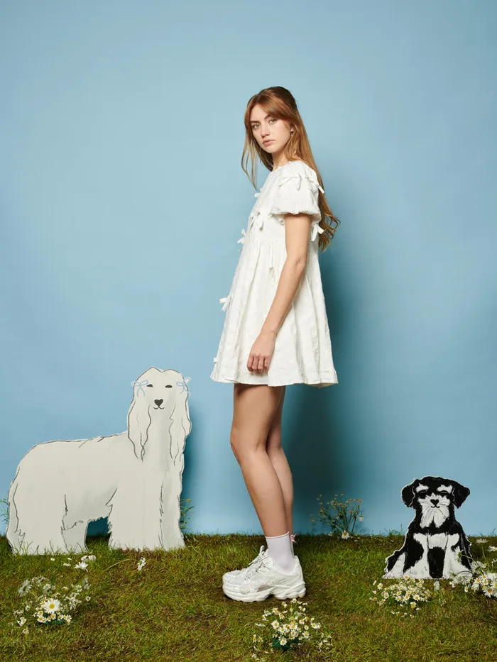 Women Nana Jacquard Bow Dress Pearled Ivory Sister Jane Dresses