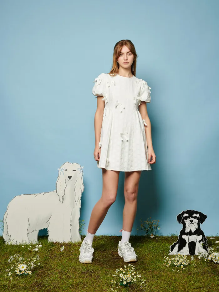 Women Nana Jacquard Bow Dress Pearled Ivory Sister Jane Dresses