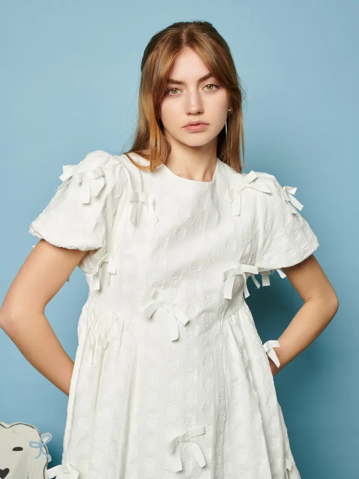 Women Nana Jacquard Bow Dress Pearled Ivory Sister Jane Dresses