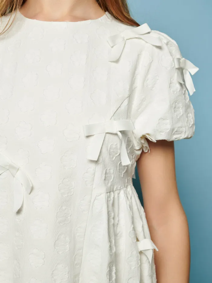 Women Nana Jacquard Bow Dress Pearled Ivory Sister Jane Dresses