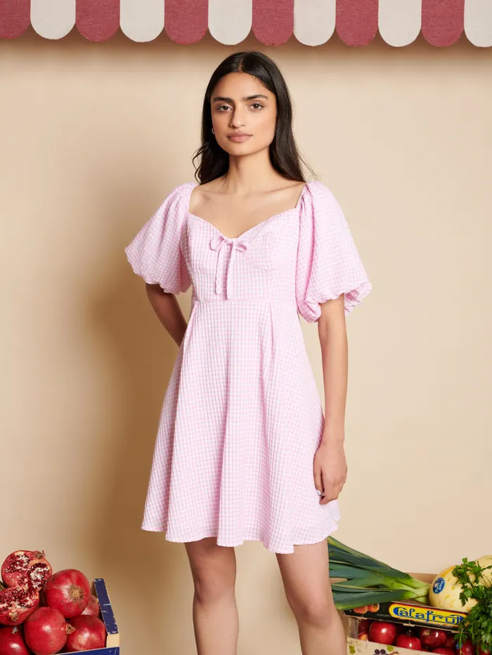Women Olive Gingham Mini Dress Gingham Pink Sister Jane Dresses