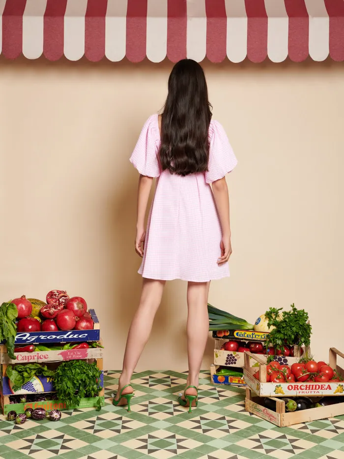 Women Olive Gingham Mini Dress Gingham Pink Sister Jane Dresses