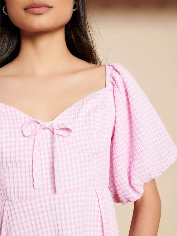 Women Olive Gingham Mini Dress Gingham Pink Sister Jane Dresses