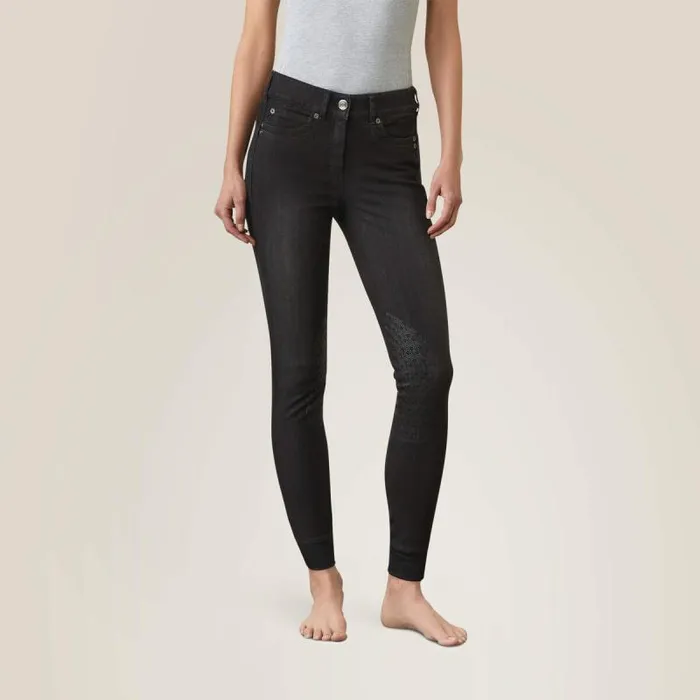 Women Pants and Shorts Ariat Halo B Denim Knee Patch Breech Black Rinse