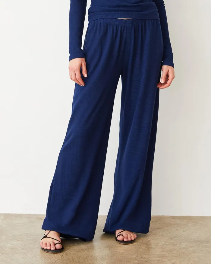 Women Pants MONROW Baby Thermal Wide Leg Pant Navy