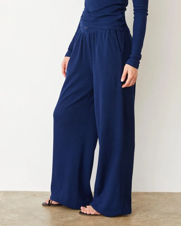 Women Pants MONROW Baby Thermal Wide Leg Pant Navy