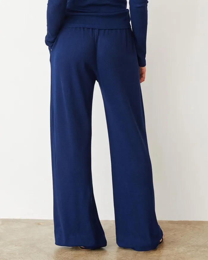 Women Pants MONROW Baby Thermal Wide Leg Pant Navy