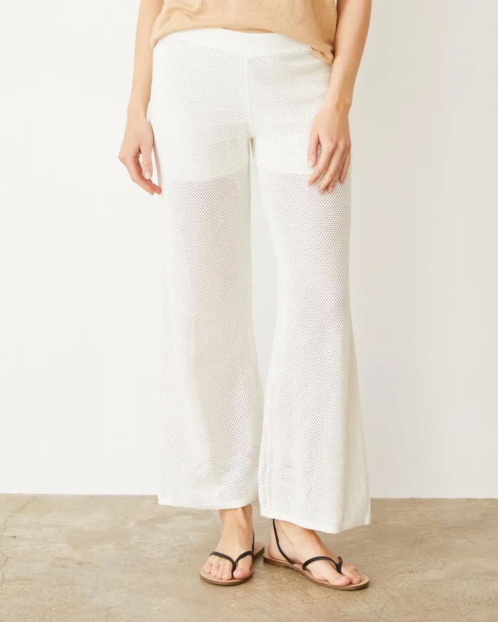 Women Pants MONROW Cotton Mesh Wide Leg Pant Ivory