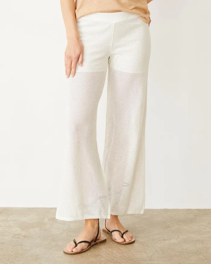 Women Pants MONROW Cotton Mesh Wide Leg Pant Ivory