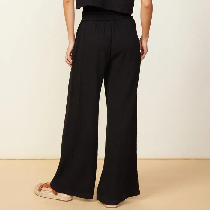 Women Pants MONROW Gauze Smocked Flare Pant Black