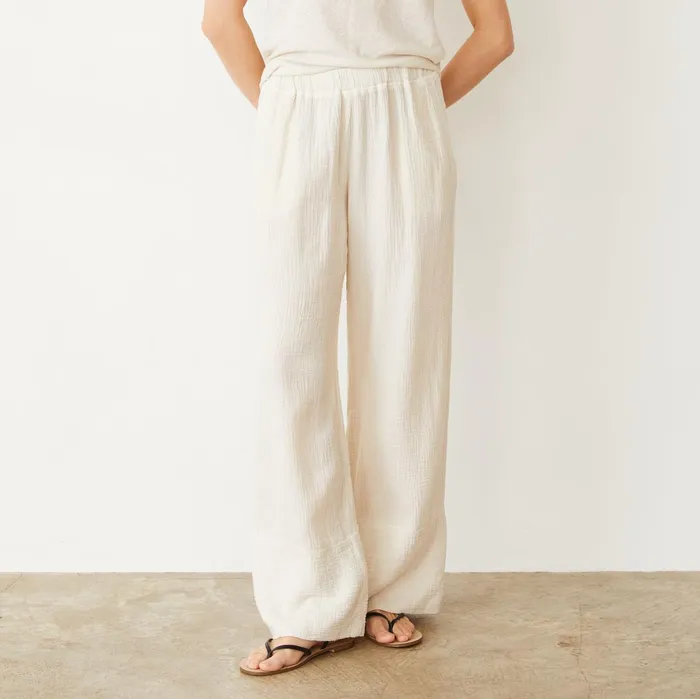 Women Pants MONROW Gauze Wide Leg Pant Pearl
