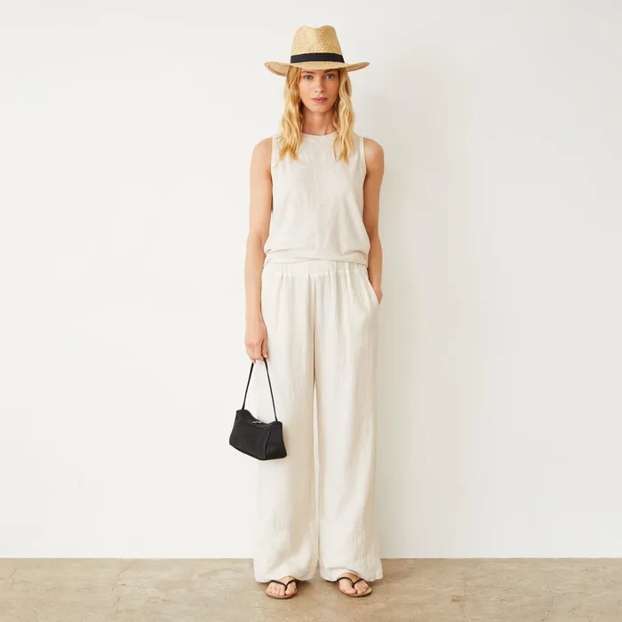 Women Pants MONROW Gauze Wide Leg Pant Pearl